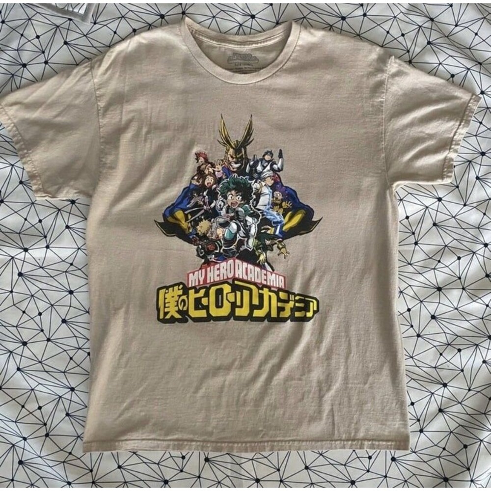My Hero Academia Funimation T-Shirt All Might Deku Anime Mens L Tan Pre-Owned